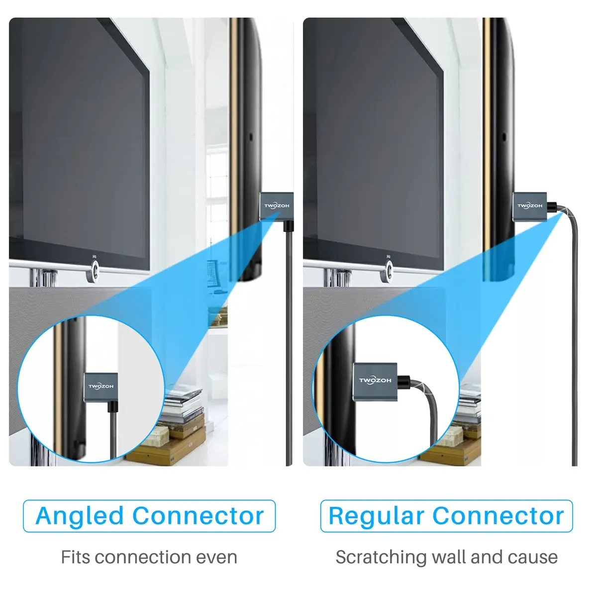 Twozoh Flexible HDMI to HDMI Cable Left Angled 90° 1FT | Supports 4K@60Hz & HDR - view 3