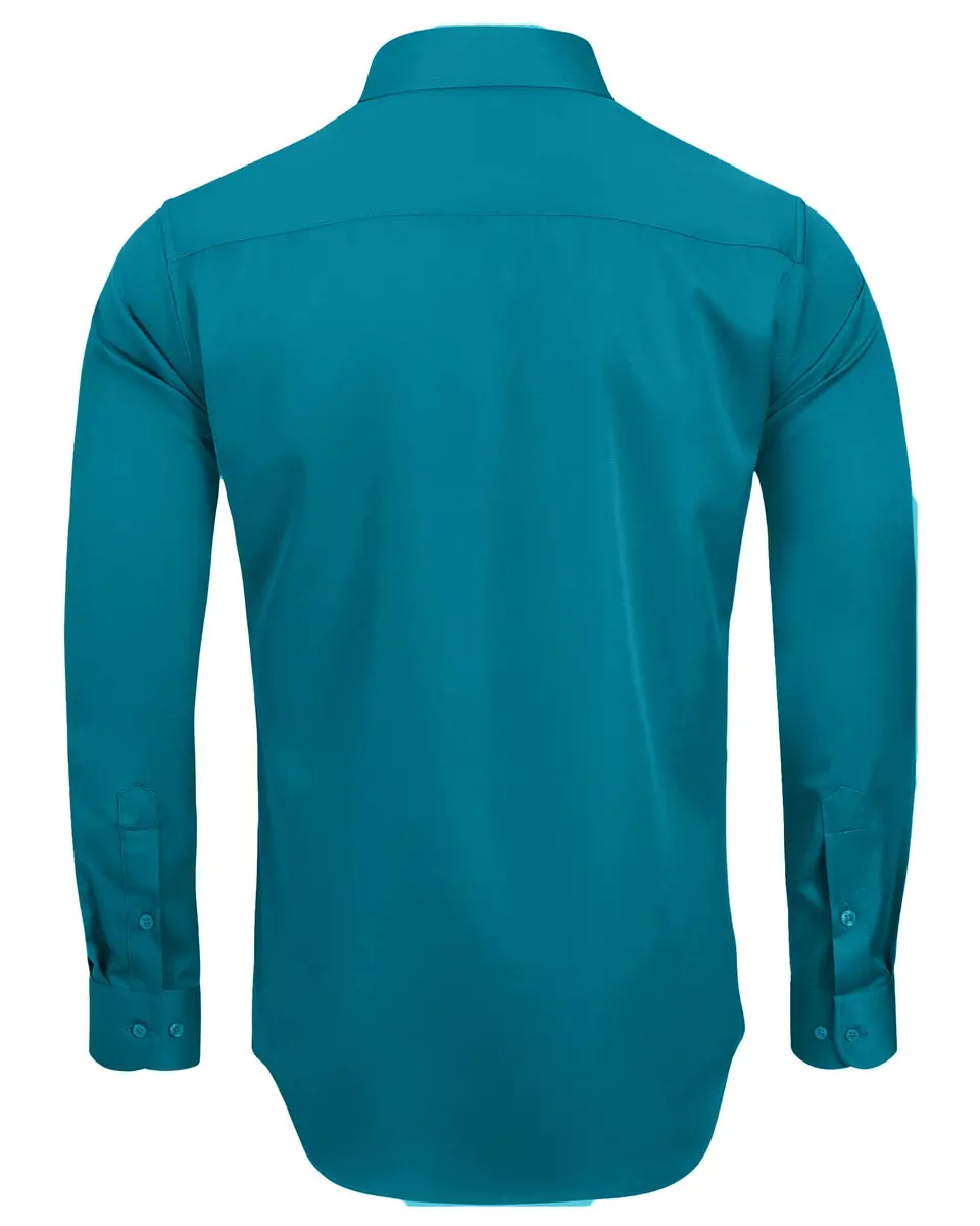 Alimens & Gentle Men's Teal Stretch Long Sleeve Button Down Shirt 3XL (US Size) | Wrinkle-Free Formal & Casual Wear - view 2