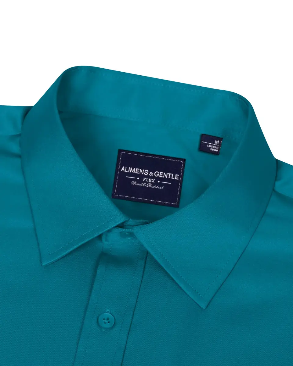 Alimens & Gentle Men's Teal Stretch Long Sleeve Button Down Shirt 3XL (US Size) | Wrinkle-Free Formal & Casual Wear - view 3