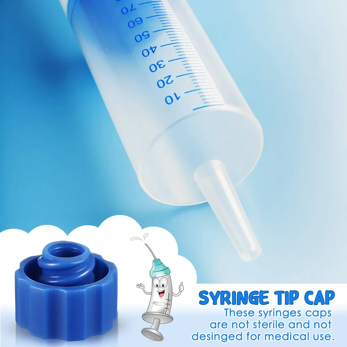 Tenare Syringe Tip Caps No Needle, Blue | 300 Pieces, Reusable, Snug Fit, Leak-Proof - view 6