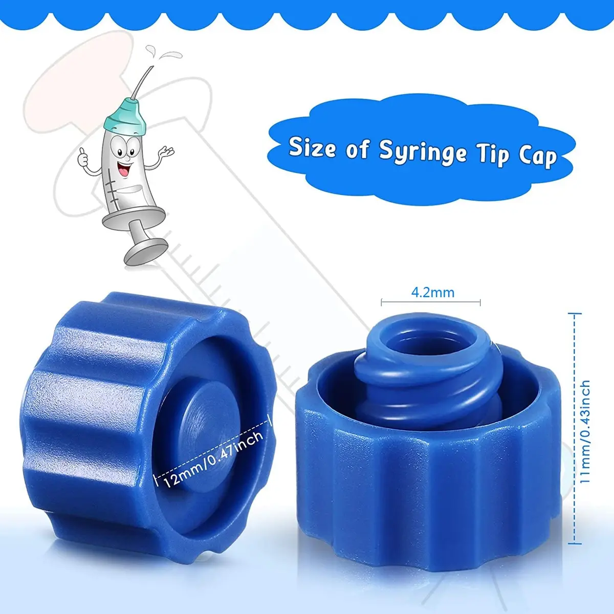 Tenare Syringe Tip Caps No Needle, Blue | 300 Pieces, Reusable, Snug Fit, Leak-Proof - view 2