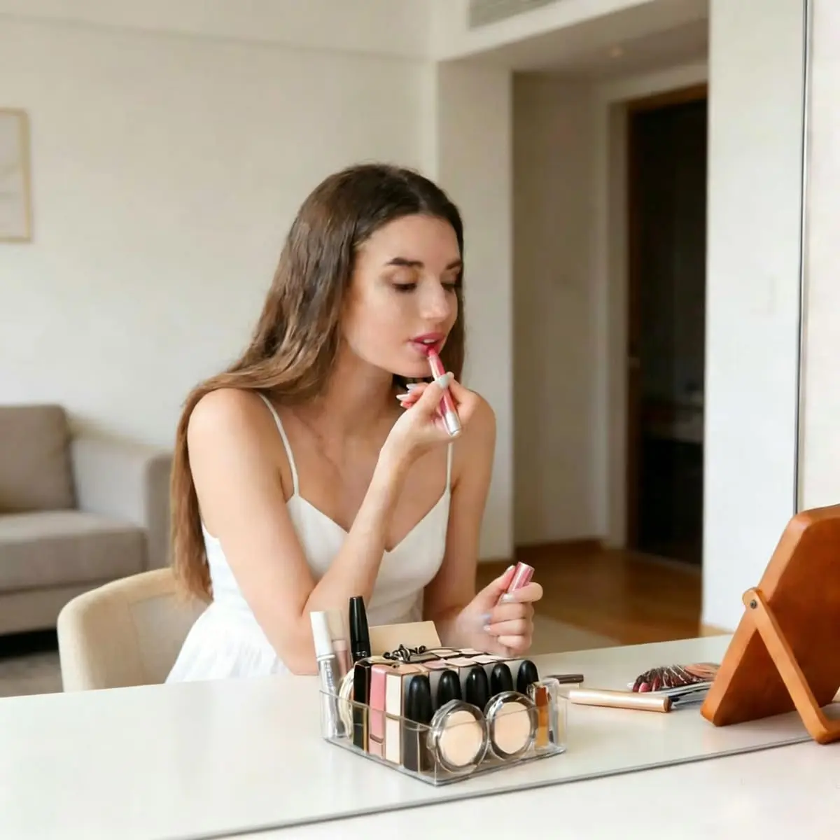 WECHENG Clear Plastic Acrylic Makeup Organizer for Makeup Palette Organizer | 7 Compartments, Large Capacity, Transparent - view 5