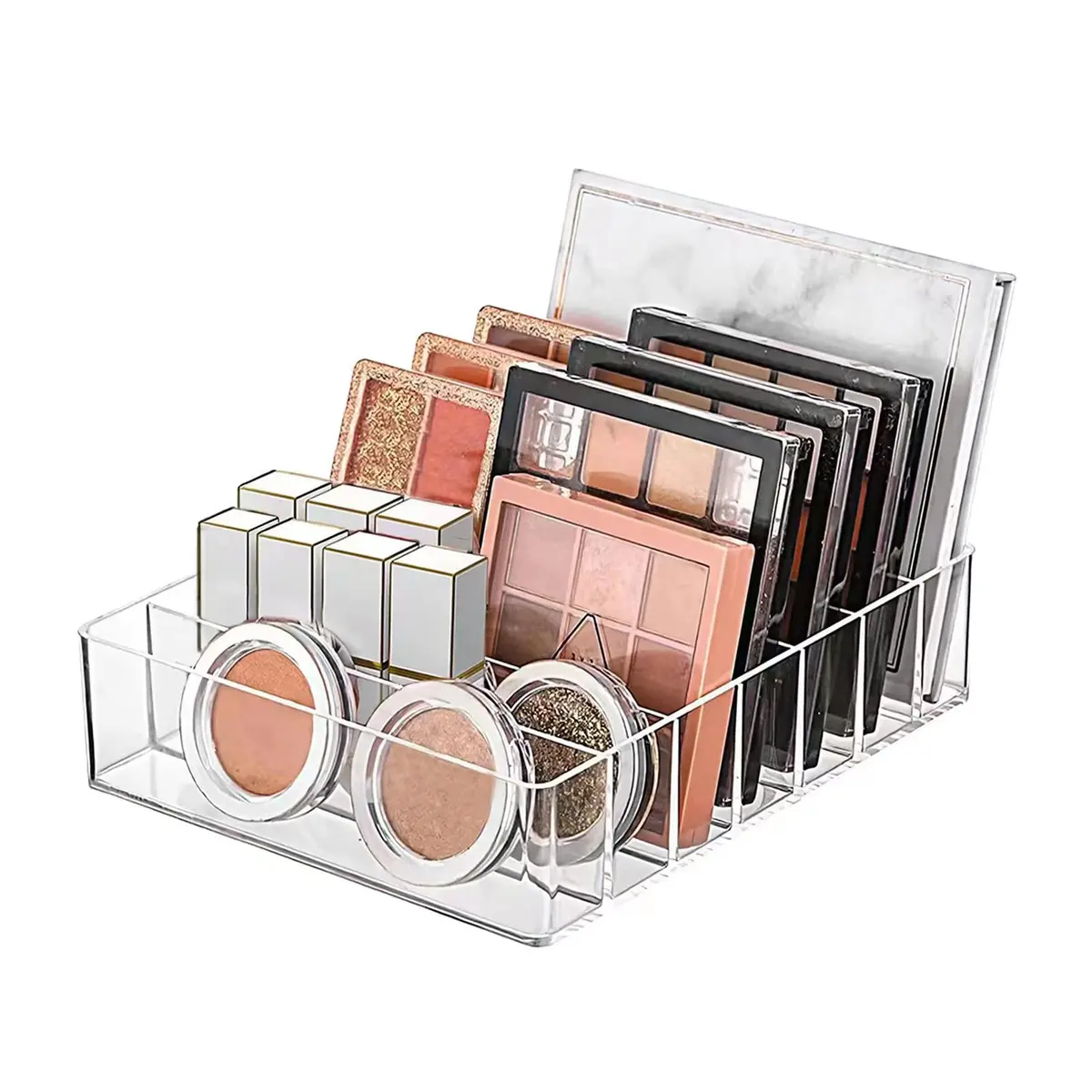 WECHENG Clear Plastic Acrylic Makeup Organizer for Makeup Palette Organizer | 7 Compartments, Large Capacity, Transparent - main product image
