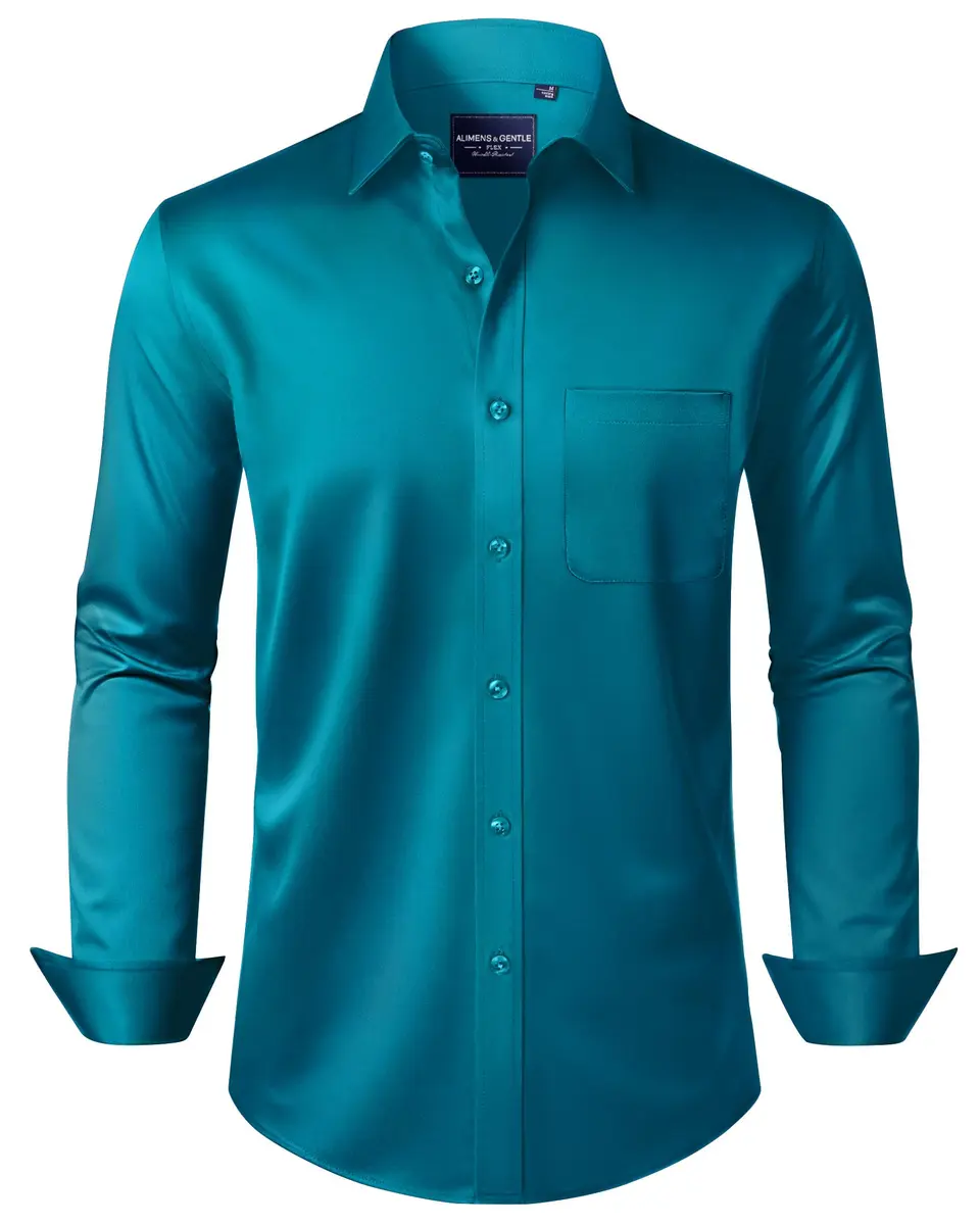 Alimens & Gentle Men's Teal Stretch Dress Shirt Regular Fit Small | Wrinkle-Free Business Casual Button-Down - main product image