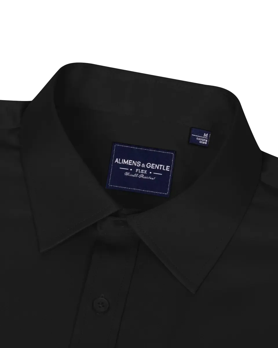 Alimens & Gentle Black Stretch Button Up Shirt Men's Long Sleeve Regular Fit | Non-Iron Business Casual - view 3