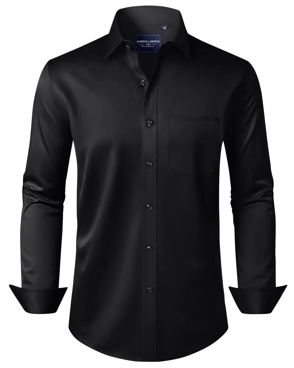 Alimens & Gentle Black Mens Long Sleeve Button-Down Shirt | Wrinkle-Free Flex Fabric for Formal & Casual Wear - main product image