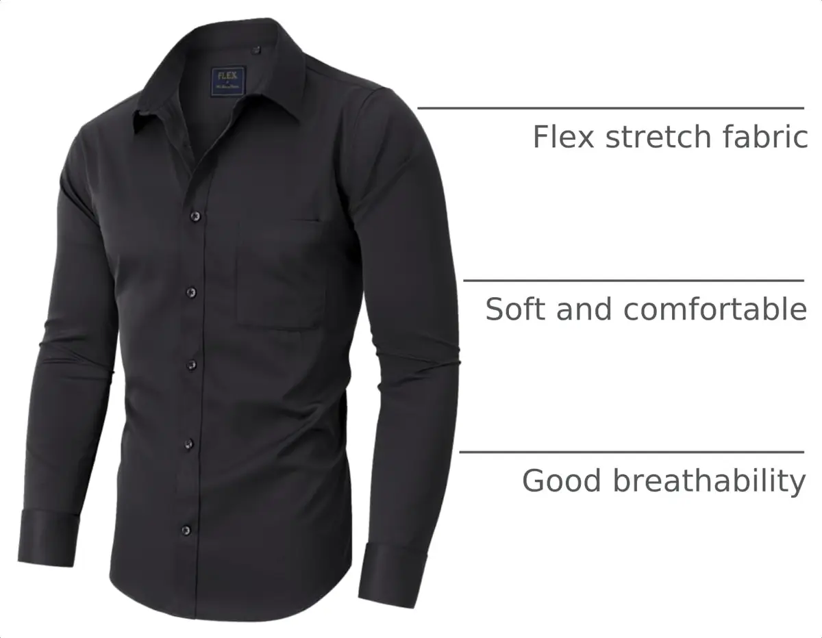 Alimens & Gentle Black Mens Long Sleeve Button-Down Shirt | Wrinkle-Free Flex Fabric for Formal & Casual Wear - view 4