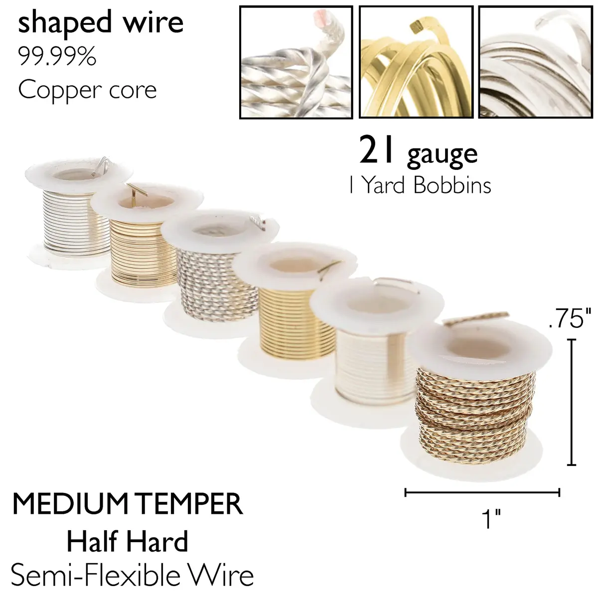 The Beadsmith Craft Wire Assortment - Tarnish-Resistant Copper Wire for Jewelry Making, 21 Gauge, 6-Pack, 12 Yds Total | Medium Temper Wire for Crafts - view 3