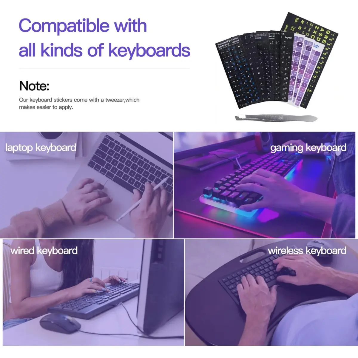 DAMMOMKO Korean Keyboard Stickers 2 Pack | Purple & White Lettering, Vinyl, Laptop & Desktop Compatible - view 6