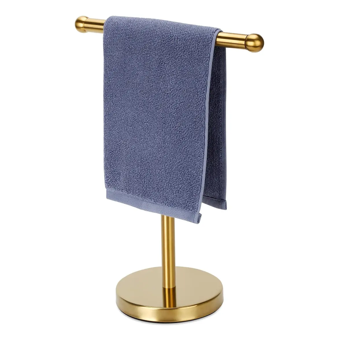WAYDELI Gold Hand Towel Holder Stand with Weighted Base, SUS304 Stainless Steel, 29cm (11.4 inches) | Freestanding Countertop Design - main product image