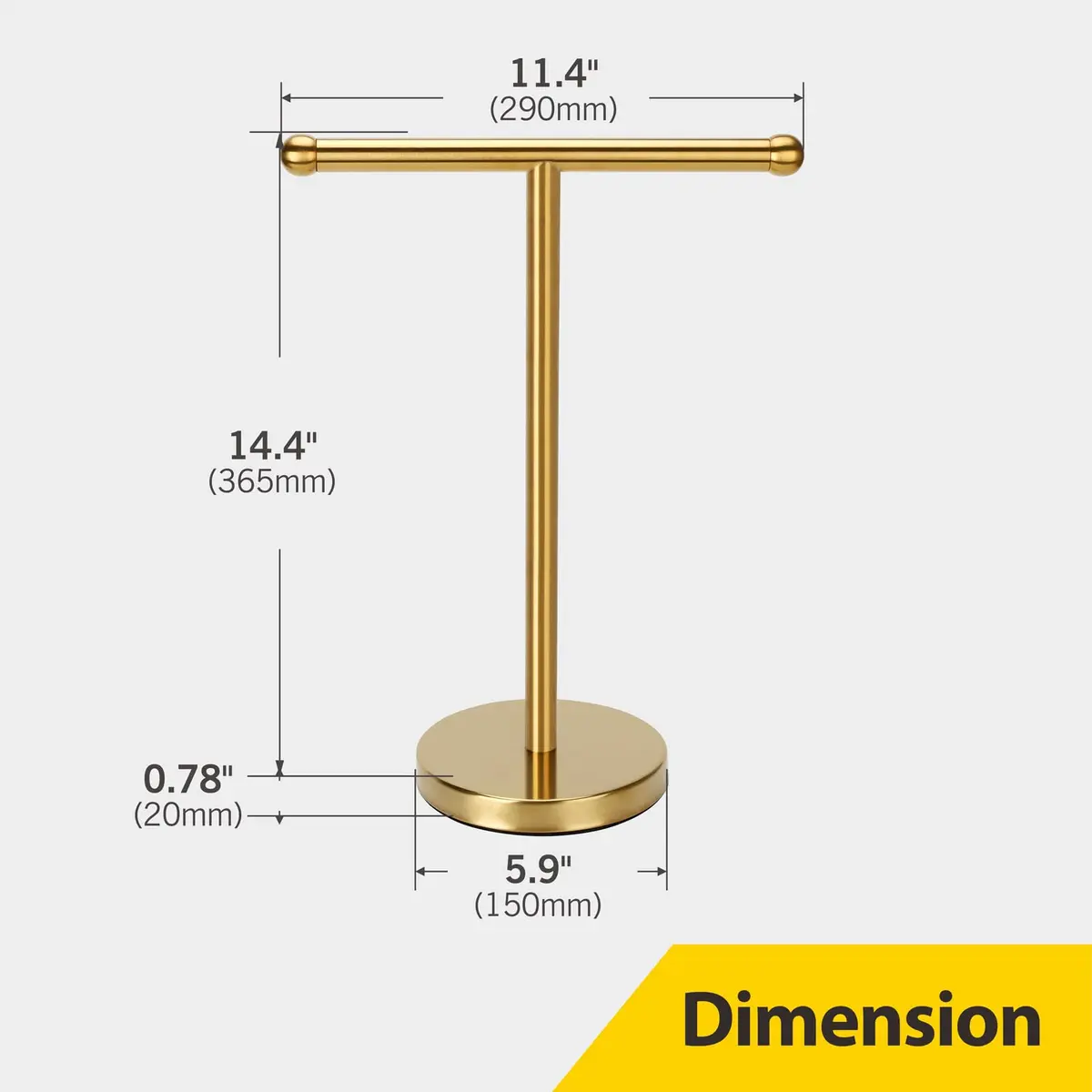 WAYDELI Gold Hand Towel Holder Stand with Weighted Base, SUS304 Stainless Steel, 29cm (11.4 inches) | Freestanding Countertop Design - view 5