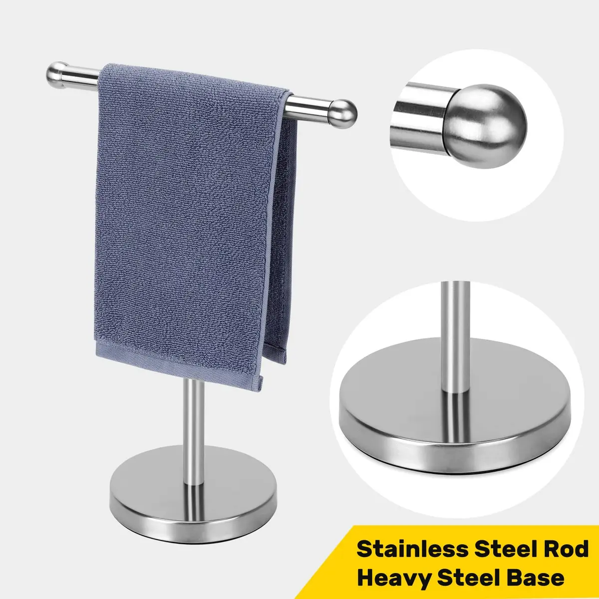 WAYDELI T-Shape Hand Towel Holder Stand 29.2 cm (11.5 in) | Heavy Weighted Base for Bathroom Countertops - view 2