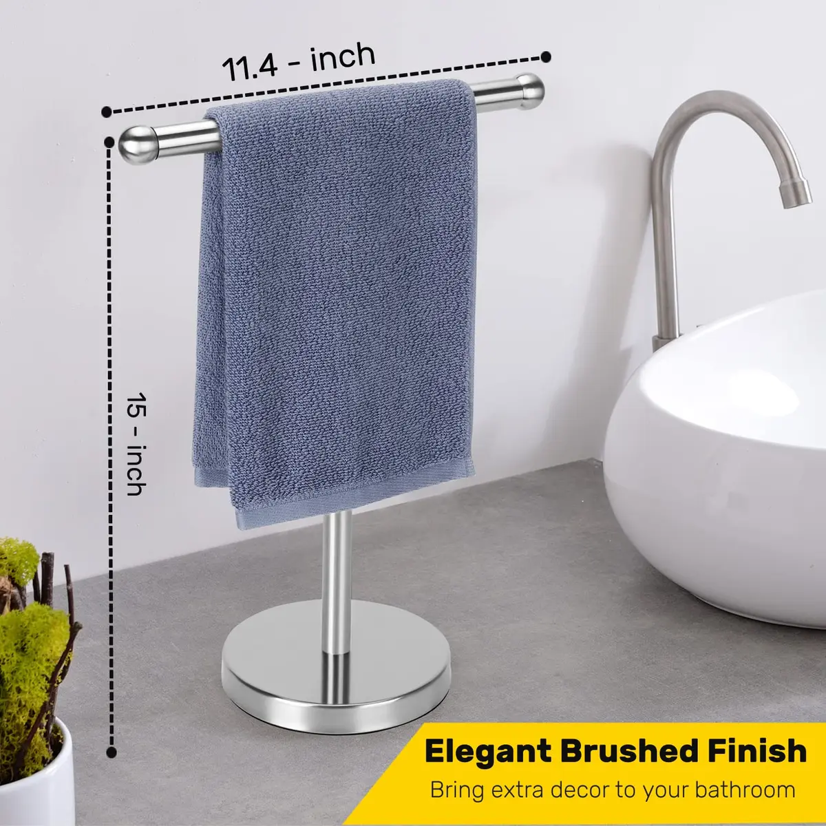 WAYDELI T-Shape Hand Towel Holder Stand 29.2 cm (11.5 in) | Heavy Weighted Base for Bathroom Countertops - view 3