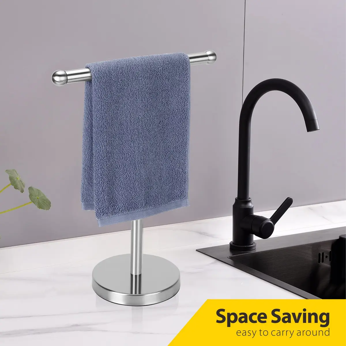 WAYDELI T-Shape Hand Towel Holder Stand 29.2 cm (11.5 in) | Heavy Weighted Base for Bathroom Countertops - view 4