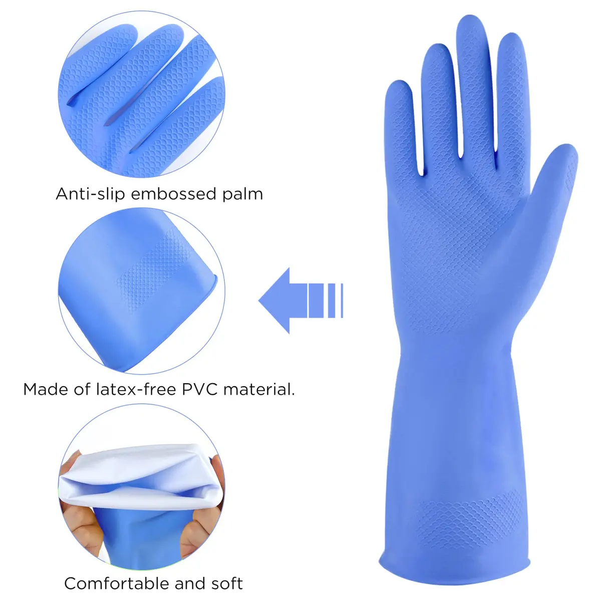 IUCGE Rubber Gloves Dishwashing 4 Pairs | Reusable Household Cleaning Gloves (Medium, Blue+Pink) - view 2