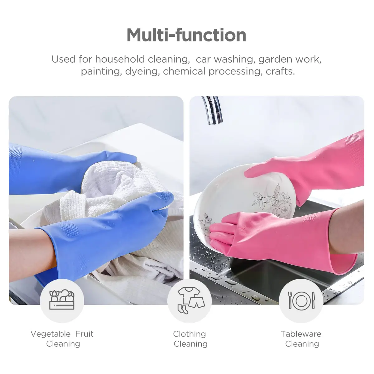 IUCGE Rubber Gloves Dishwashing 4 Pairs | Reusable Household Cleaning Gloves (Medium, Blue+Pink) - view 3