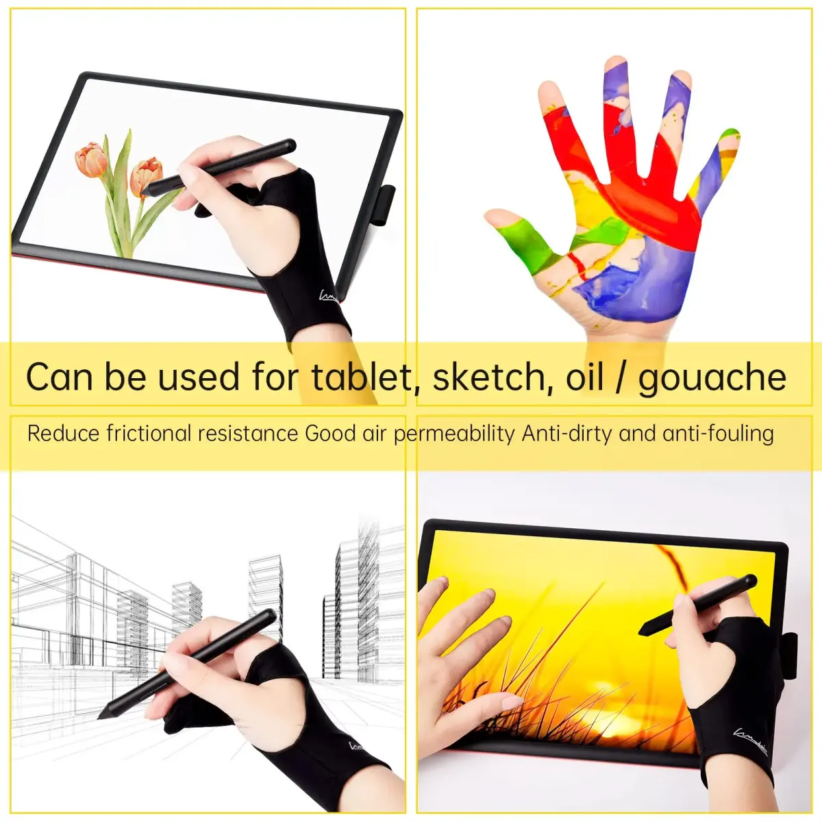 WooKoudai Digital Drawing Glove 2 Pack, Medium | Smudge Guard for Artists - view 5