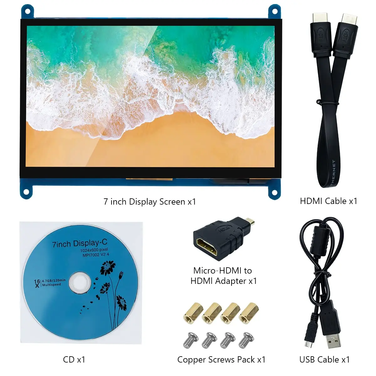 Hosyond 7 Inch IPS LCD Touch Screen Monitor 1024x600 (18cm) | 5-Point Capacitive Touch, HDMI Input, 16:9 Aspect Ratio - view 7