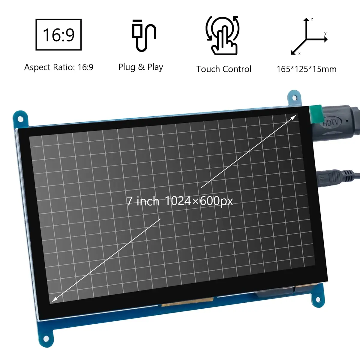 Hosyond 7 Inch IPS LCD Touch Screen Monitor 1024x600 (18cm) | 5-Point Capacitive Touch, HDMI Input, 16:9 Aspect Ratio - view 2