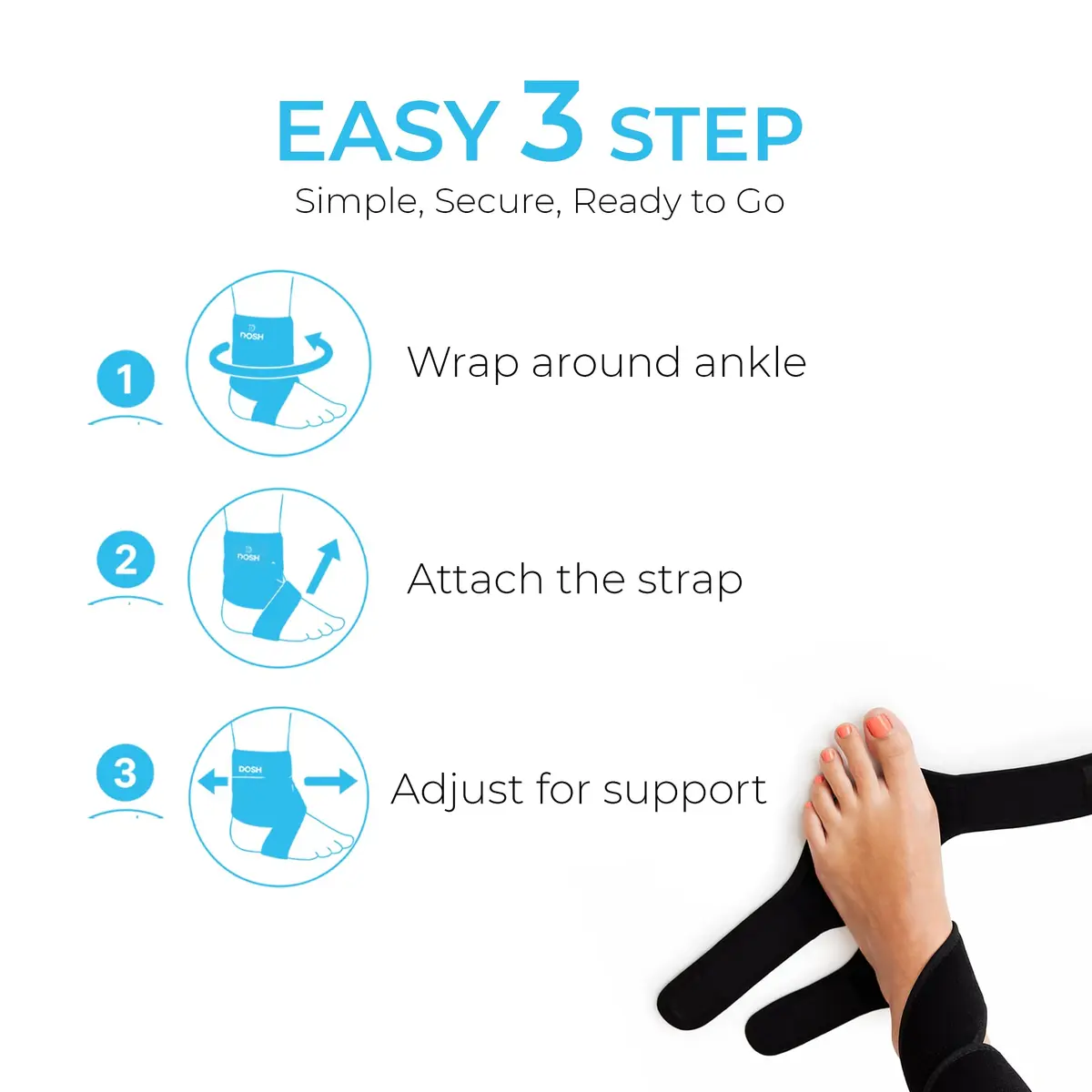 Dosh Left Foot Drop Brace for Walking & Sleeping - Soft AFO Support - Unisex One Size (Black) - view 7
