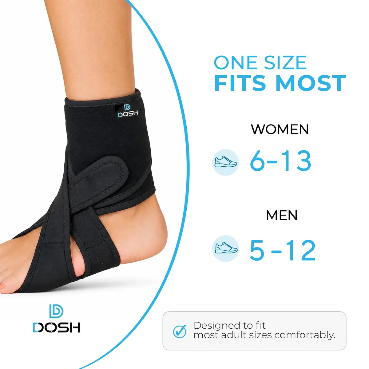Dosh Left Foot Drop Brace for Walking & Sleeping - Soft AFO Support - Unisex One Size (Black) - view 2