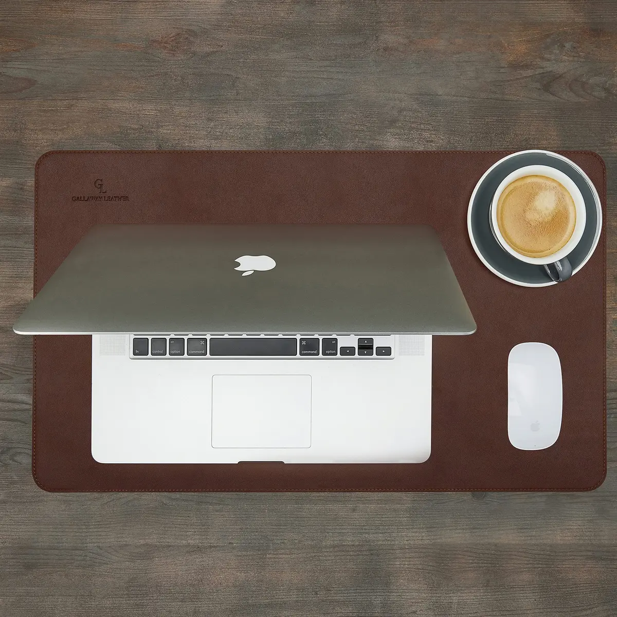 Gallaway Leather Desk Mat - Medium 61cm x 35.5cm (24" x 14") Dark Brown | Smooth PU Leather Writing Pad with Non-Slip Felt Base - view 7