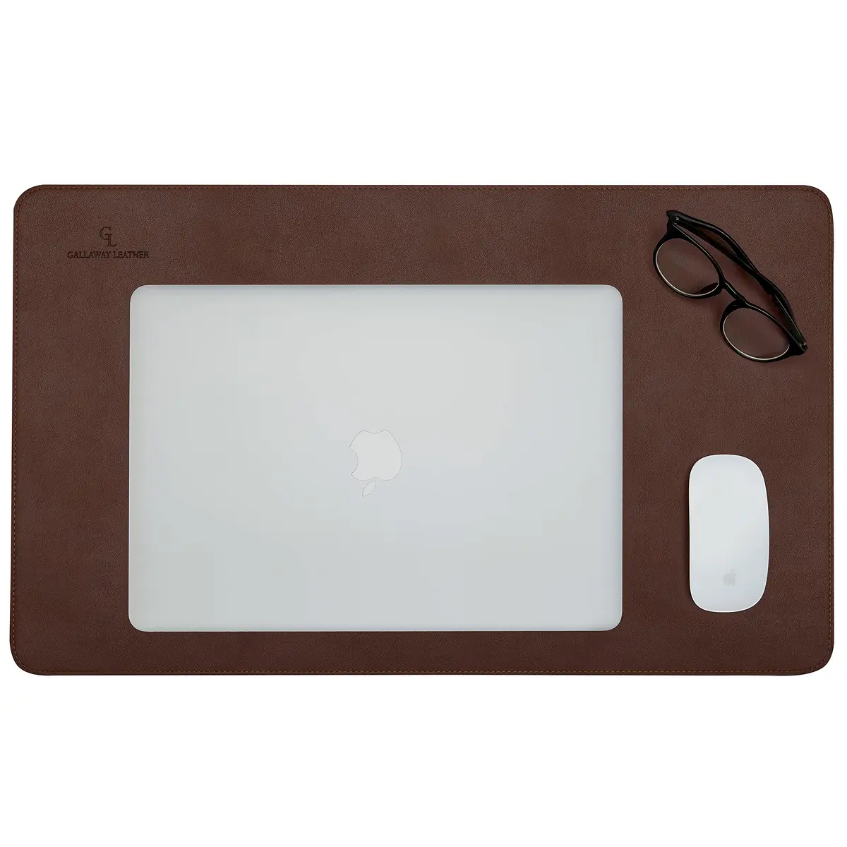 Gallaway Leather Desk Mat - Medium 61cm x 35.5cm (24" x 14") Dark Brown | Smooth PU Leather Writing Pad with Non-Slip Felt Base - view 3