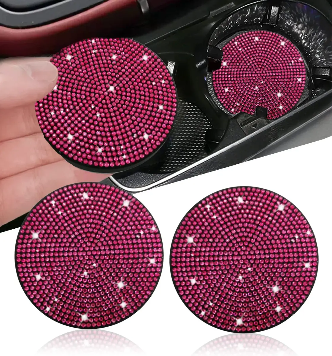 NBTEPEM Bling Car Cup Holder Coasters 7cm (2.75 inch) Rose Red | Universal Fit for Cars, Trucks, Homes - main product image