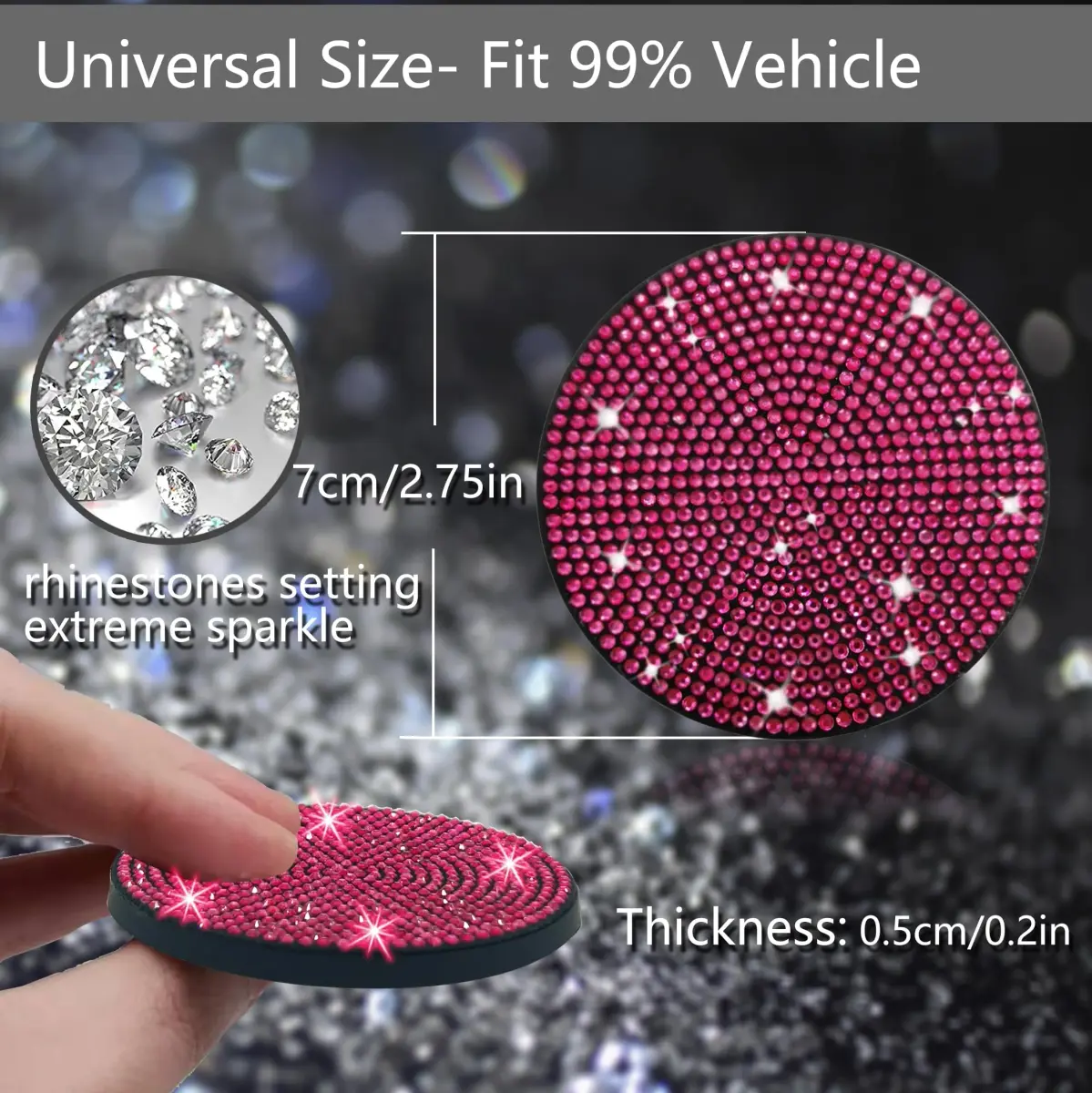 NBTEPEM Bling Car Cup Holder Coasters 7cm (2.75 inch) Rose Red | Universal Fit for Cars, Trucks, Homes - view 2