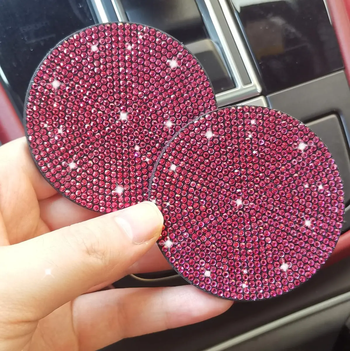 NBTEPEM Bling Car Cup Holder Coasters 7cm (2.75 inch) Rose Red | Universal Fit for Cars, Trucks, Homes - view 4