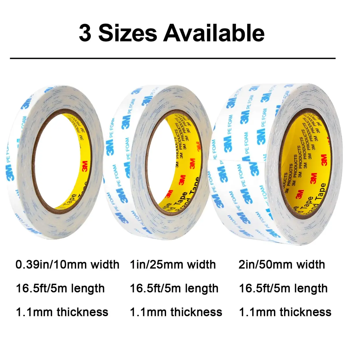 Hasaky 1.1mm Thick PE Foam Mounting Tape 10mm x 5m (0.39in x 16.5ft) | Heavy Duty Waterproof Adhesive for Walls - view 2