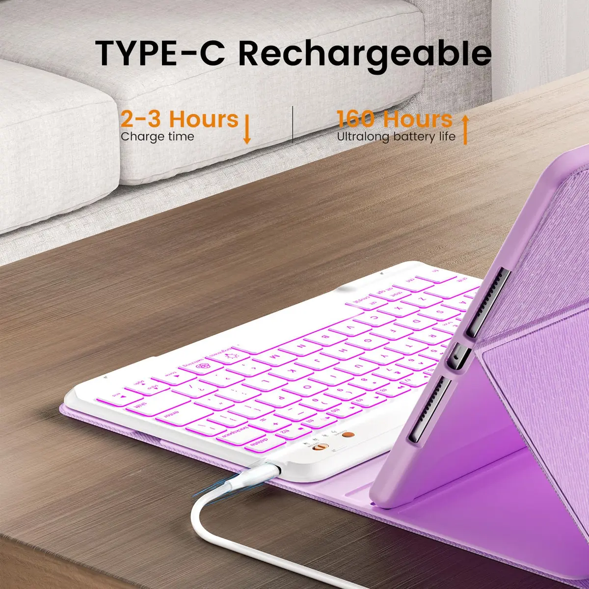 OYEEICE Keyboard Case for iPad 10.2" 9th/8th/7th Gen & Air 3rd/Pro 10.5" Purple | Detachable Wireless Backlit Keyboard Cover with Pencil Holder - view 5