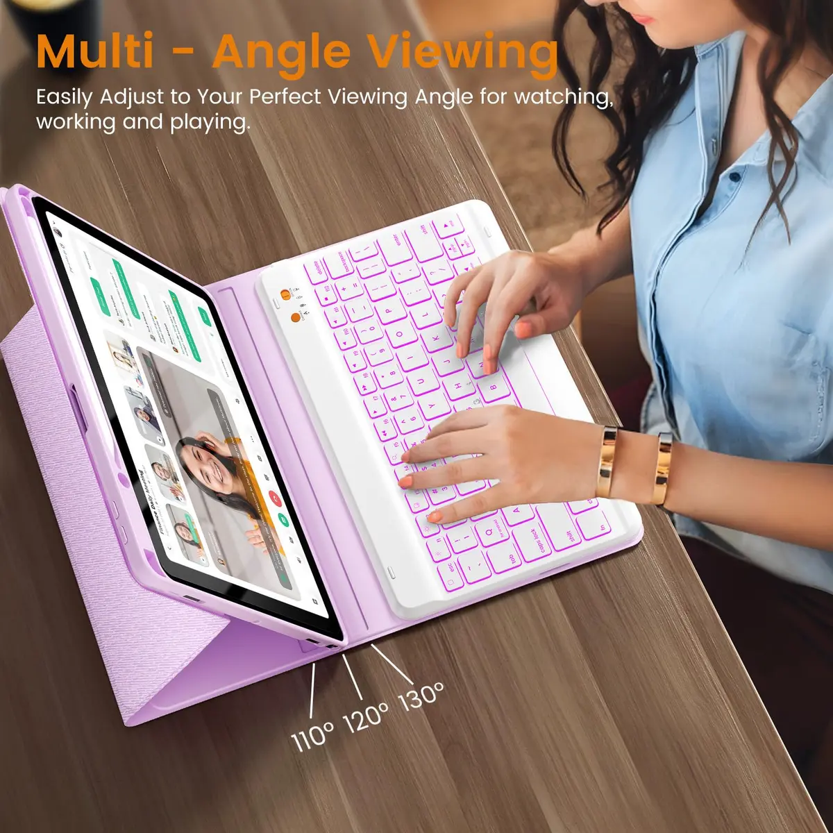 OYEEICE Keyboard Case for iPad 10.2" 9th/8th/7th Gen & Air 3rd/Pro 10.5" Purple | Detachable Wireless Backlit Keyboard Cover with Pencil Holder - view 6