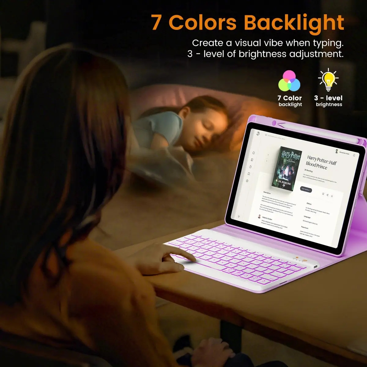 OYEEICE Keyboard Case for iPad 10.2" 9th/8th/7th Gen & Air 3rd/Pro 10.5" Purple | Detachable Wireless Backlit Keyboard Cover with Pencil Holder - view 4