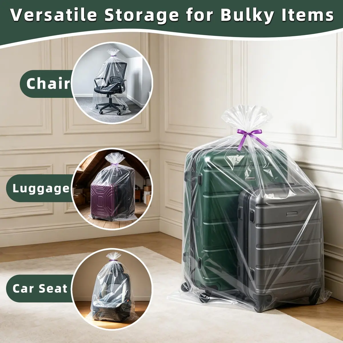 Yotelab Extra Large Clear Plastic Storage Bags 102cm x 152cm (40"x60") | 2 Mil Thick, 5-Piece Set with Ribbons - view 4