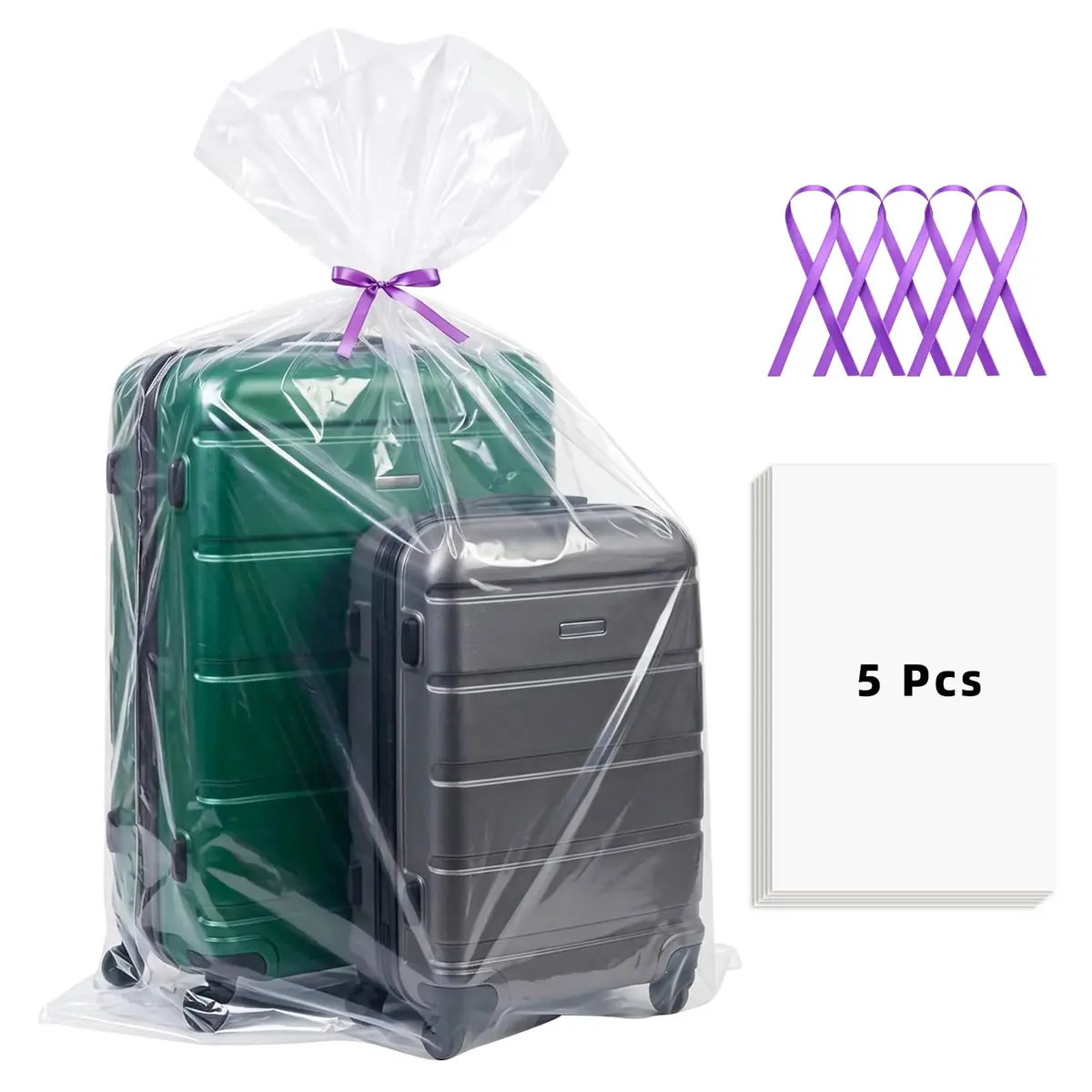 Yotelab Extra Large Clear Plastic Storage Bags 102cm x 152cm (40"x60") | 2 Mil Thick, 5-Piece Set with Ribbons - main product image