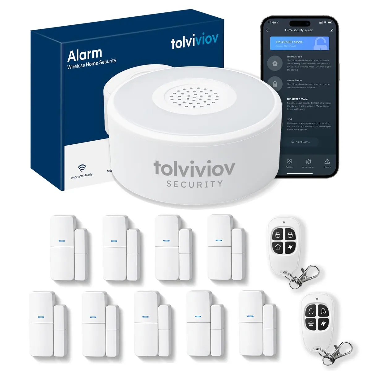 tolviviov WiFi Home Security System 12-Piece Wireless Alarm Kit with Hub | Smart Home Security System - main product image