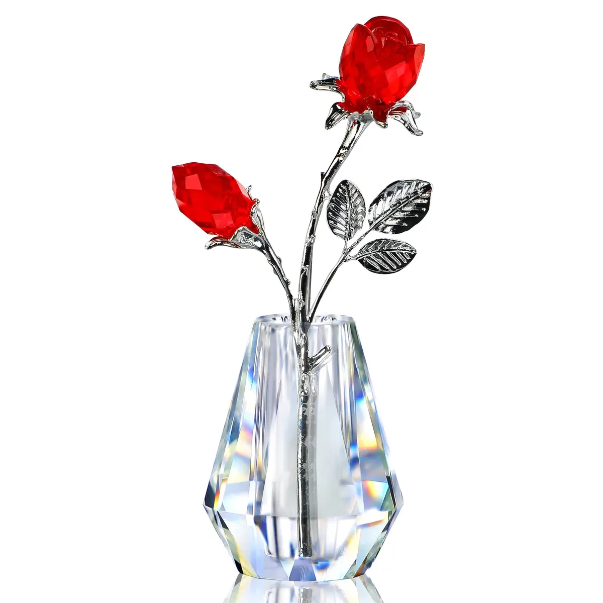 H&D HYALINE & DORA Red Crystal Double Rose Bouquet Figurine | Handmade Romantic Home Decor - main product image