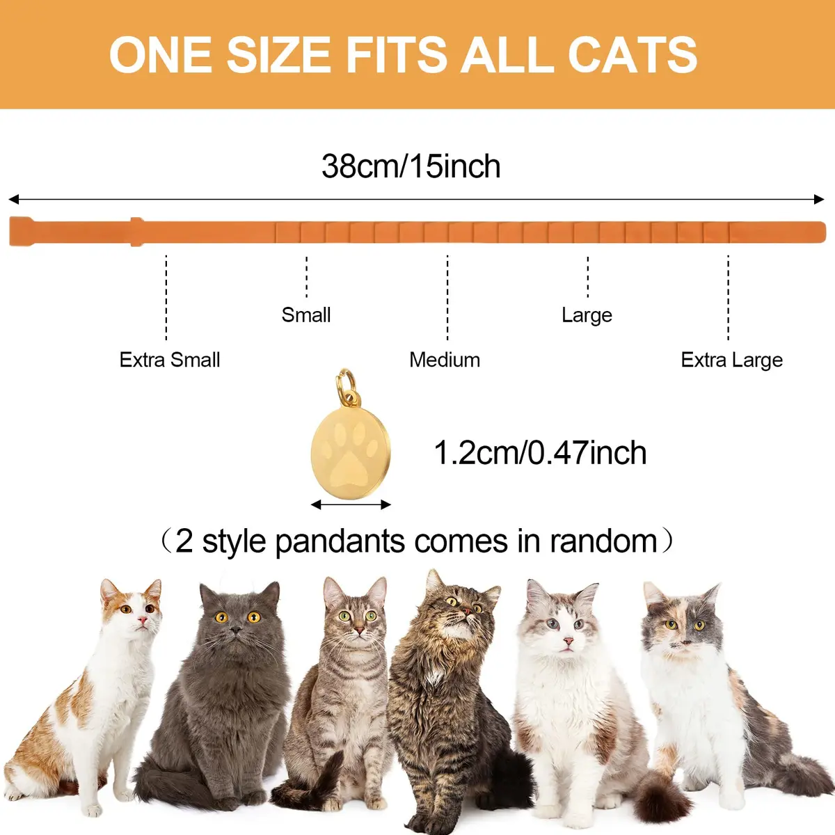 Weewooday 4-Pack Orange Calming Cat Collar with Pendants 38cm (15 Inches) | Reduces Anxiety & Aggression - view 5