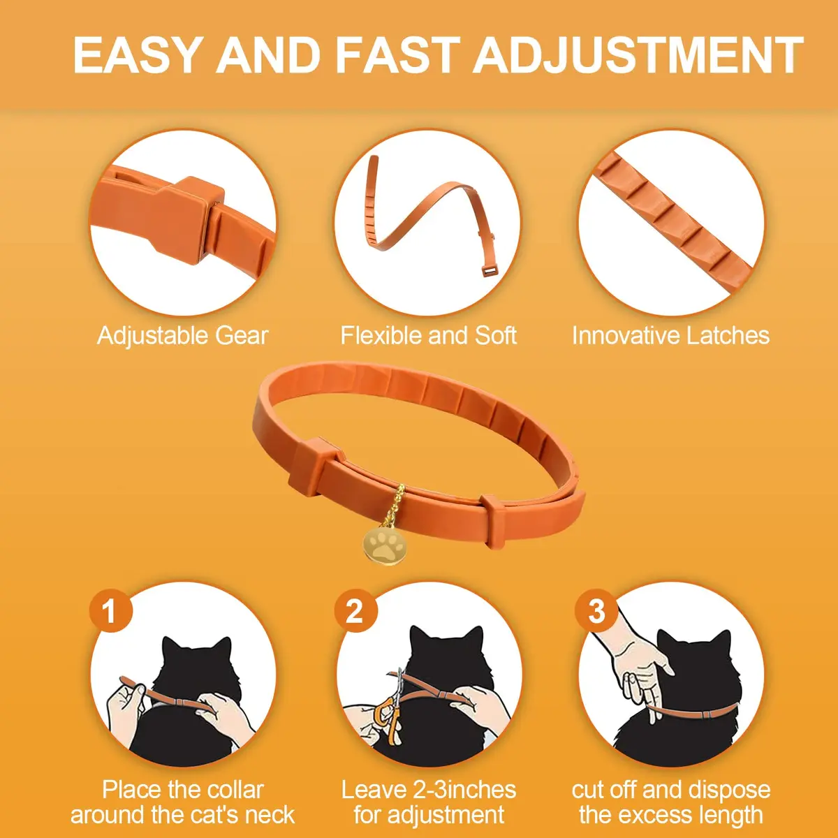 Weewooday 4-Pack Orange Calming Cat Collar with Pendants 38cm (15 Inches) | Reduces Anxiety & Aggression - view 6