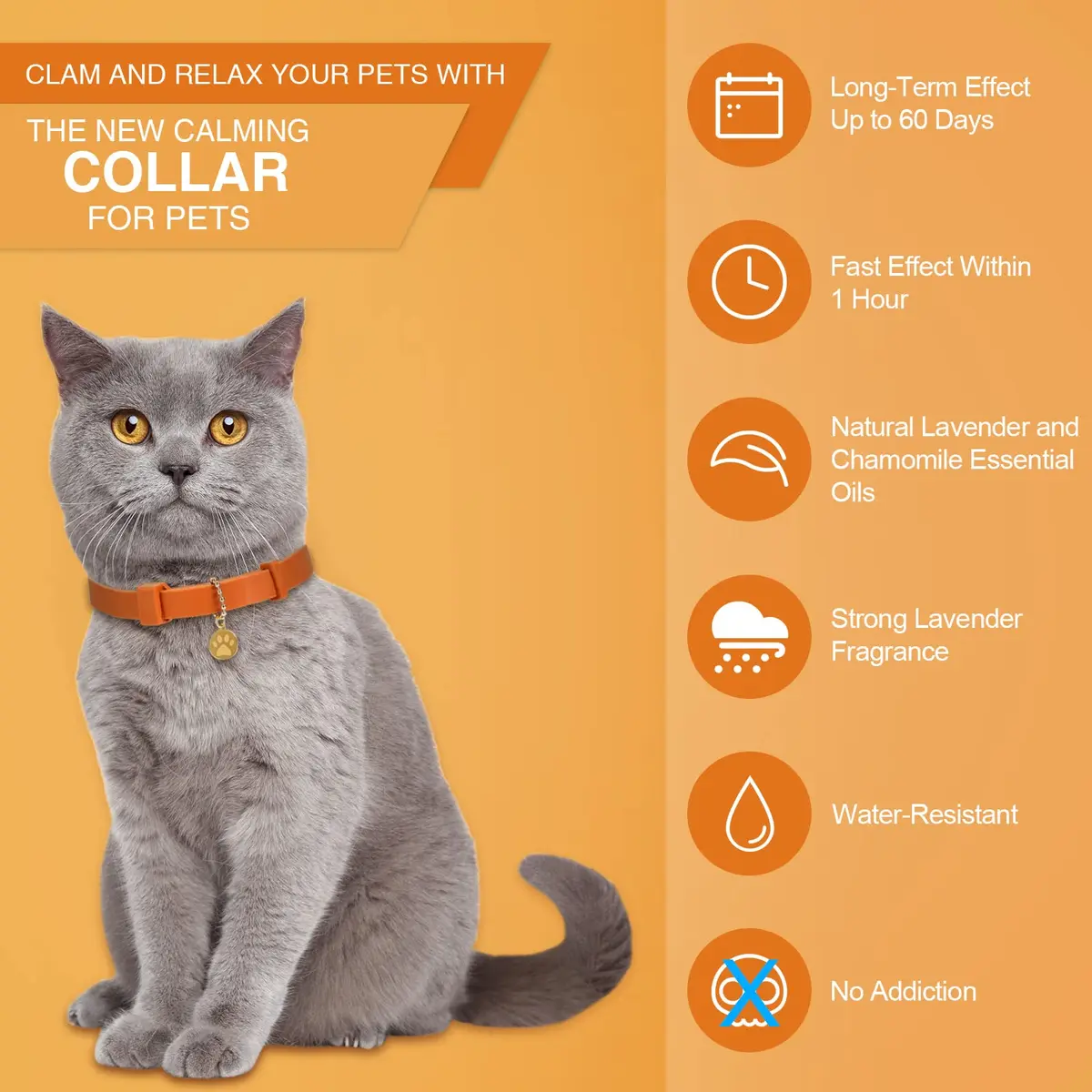 Weewooday 4-Pack Orange Calming Cat Collar with Pendants 38cm (15 Inches) | Reduces Anxiety & Aggression - view 3
