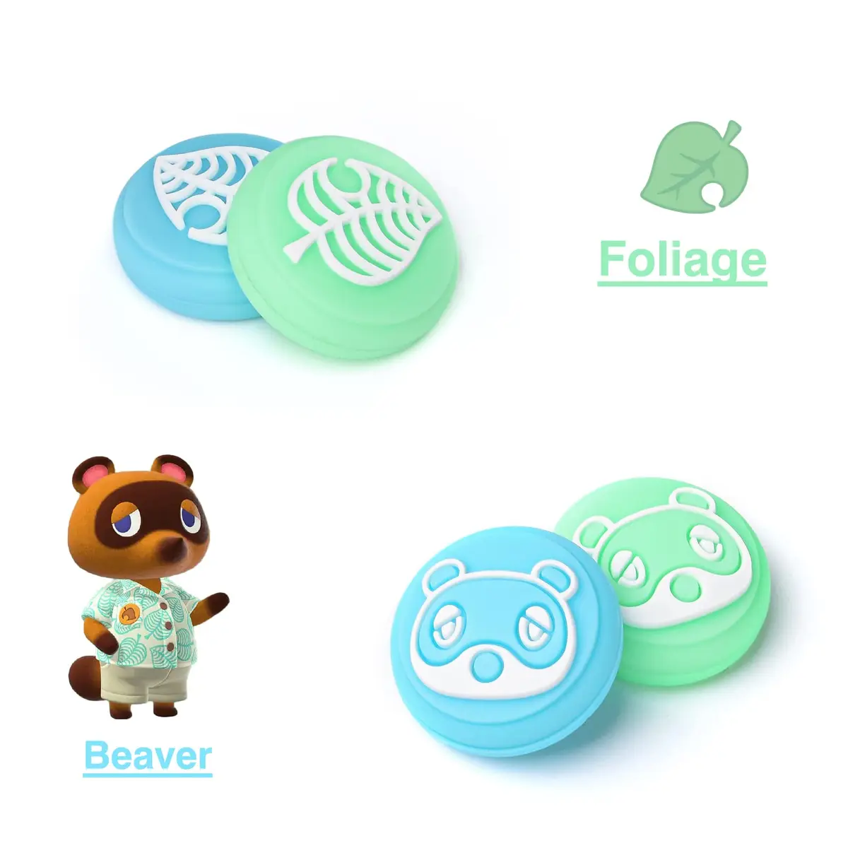 DLseego Animal Crossing Thumb Grips Caps for Switch OLED/Switch Lite Joystick | Cute Bear & Leaf Silicone Cover (Switch/OLED/Lite) - view 2