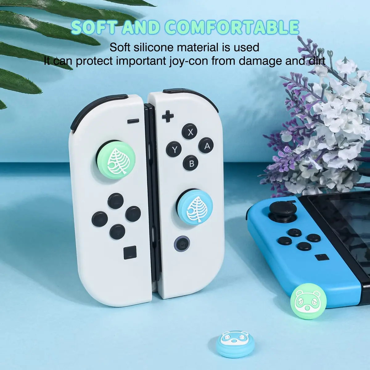 DLseego Animal Crossing Thumb Grips Caps for Switch OLED/Switch Lite Joystick | Cute Bear & Leaf Silicone Cover (Switch/OLED/Lite) - view 4