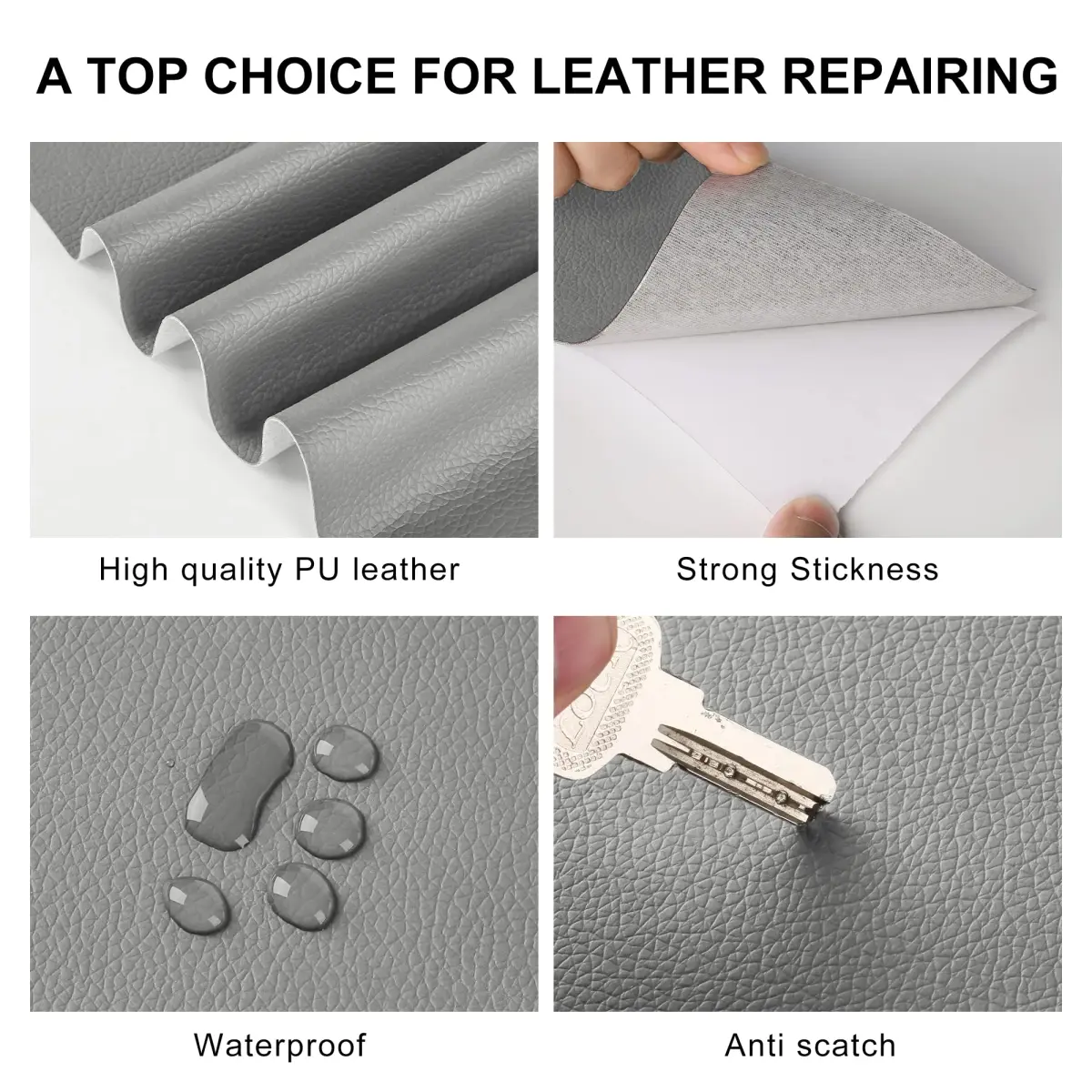 YAFLC Grey Self-Adhesive Leather Repair Patch 10cm x 160cm (4" x 63") | Strong PU Leather Tape for Furniture & Auto - view 4