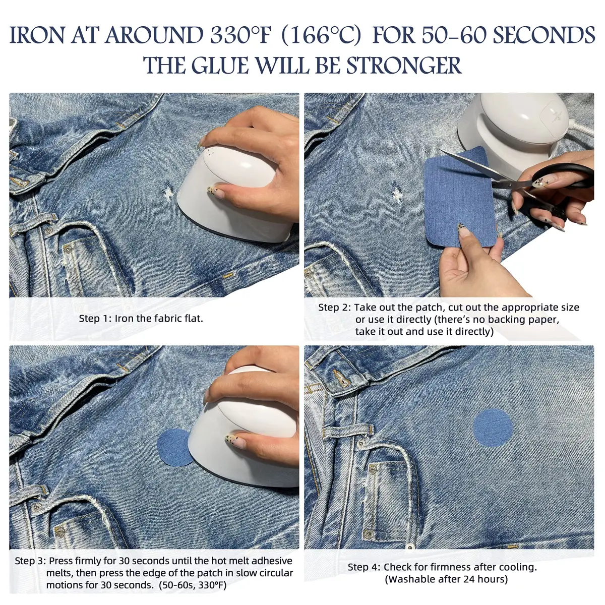 KING MOUNTAIN Iron-on Fabric Repair Patch 3"x60" Sky Blue | Durable Cotton Denim for Jeans & Clothing Repair - view 5