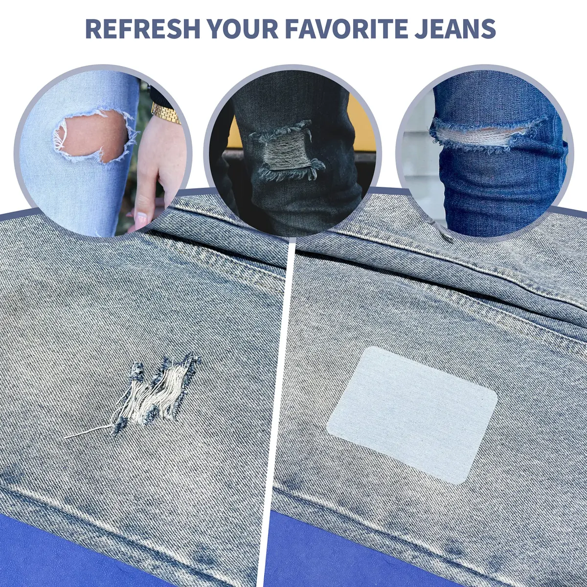 KING MOUNTAIN Iron-on Fabric Repair Patch 3"x60" Sky Blue | Durable Cotton Denim for Jeans & Clothing Repair - view 4