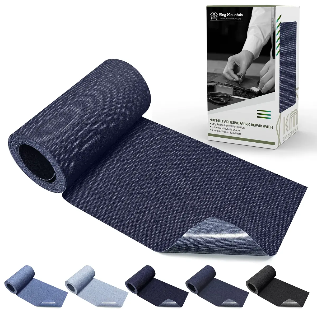 KING MOUNTAIN Denim Iron-on Repair Patch Roll (3"x60", Blue) | USA-Sourced Fabric Mending Solution - main product image