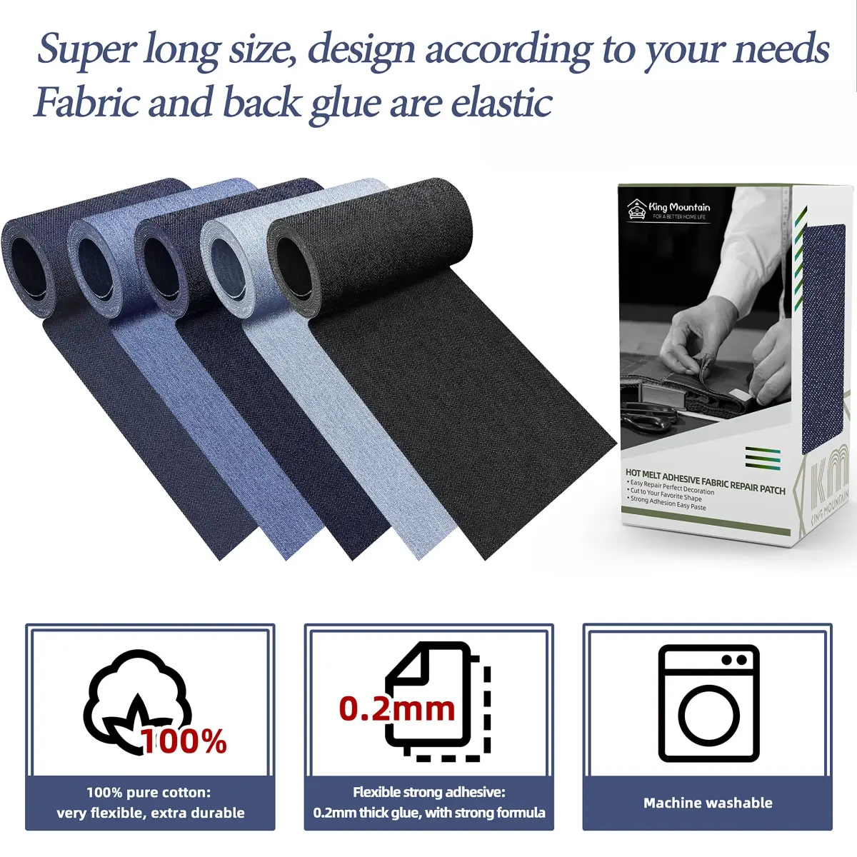 KING MOUNTAIN Denim Iron-on Repair Patch Roll (3"x60", Blue) | USA-Sourced Fabric Mending Solution - view 3