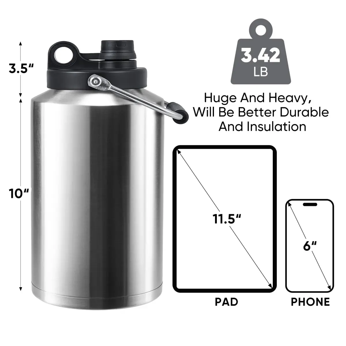 Kerilyn Insulated Gallon Jug with Handle, 3785ml (128 Ounces) | Keeps Drinks Cold 48 Hrs, Hot 24 Hrs - view 2