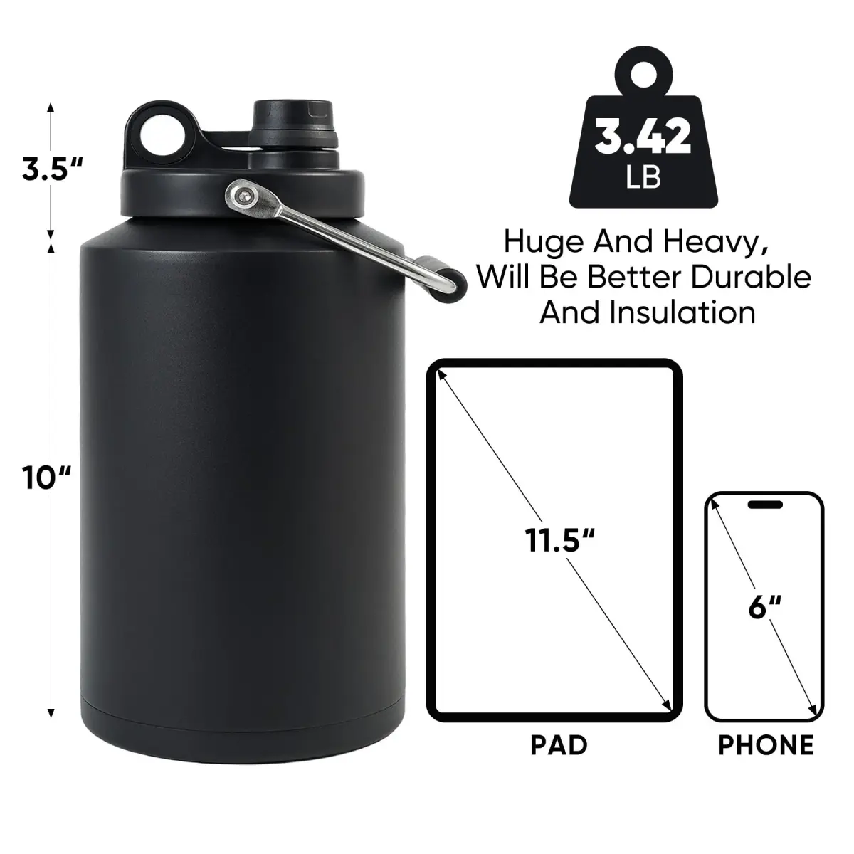 Kerilyn 128oz (3785ml) Insulated Gallon Jug with Handle | Keeps Drinks Cold 48 Hrs, Hot 24 Hrs - view 2
